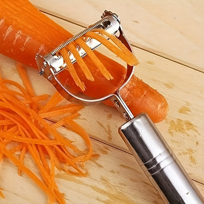 Stainless Steel Potato Peeler and Julienne Tool, Single E-Silvery Manual Kitchen Gadget for Fruit and Vegetable Peeling, Shredded Garnishes and Holiday Meal Prep