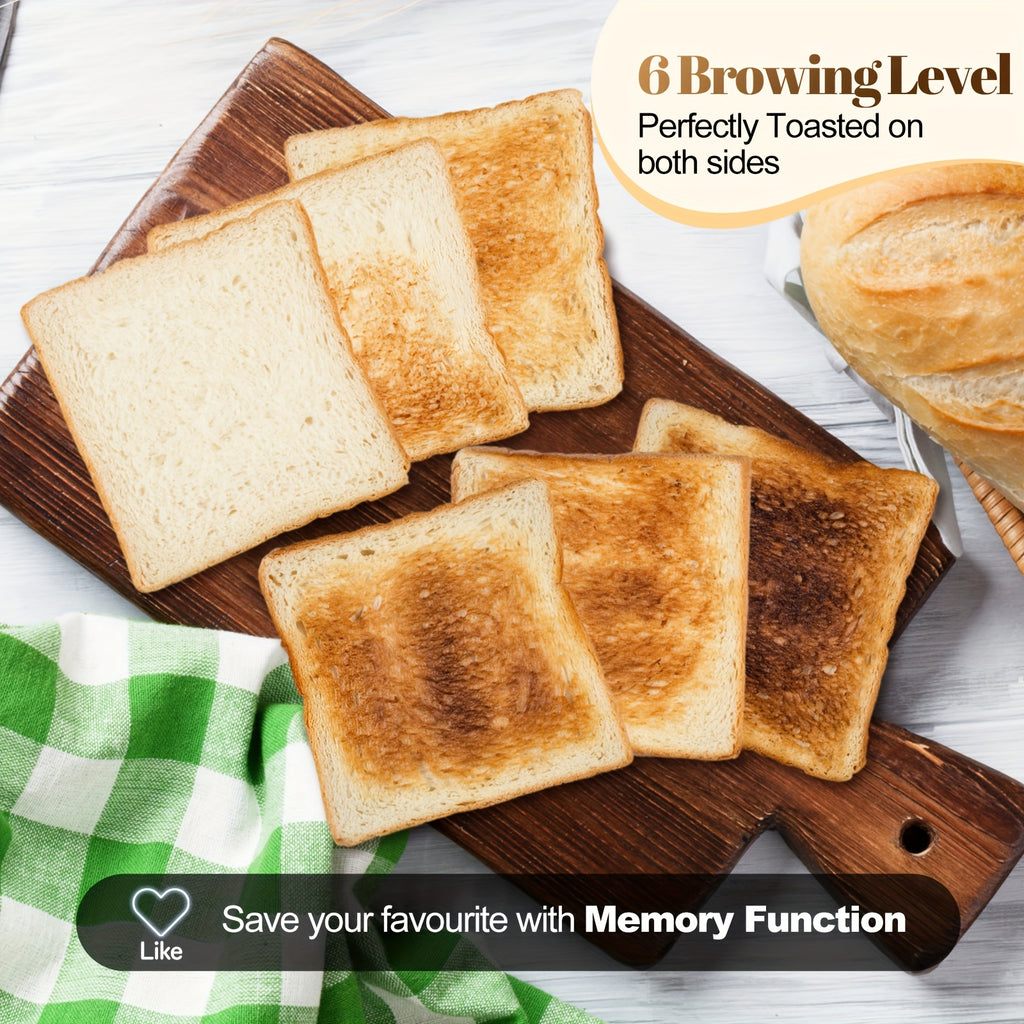 TESSLUX Four Slice Touchscreen Toaster with 1.5-Inch Wide Long Slots, Six Browning Levels and Bread Types, Digital Timer, Memory, Defrost and Reheat