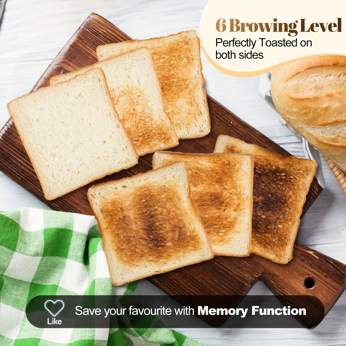 TESSLUX Four Slice Touchscreen Toaster with 1.5-Inch Wide Long Slots, Six Browning Levels and Bread Types, Digital Timer, Memory, Defrost and Reheat