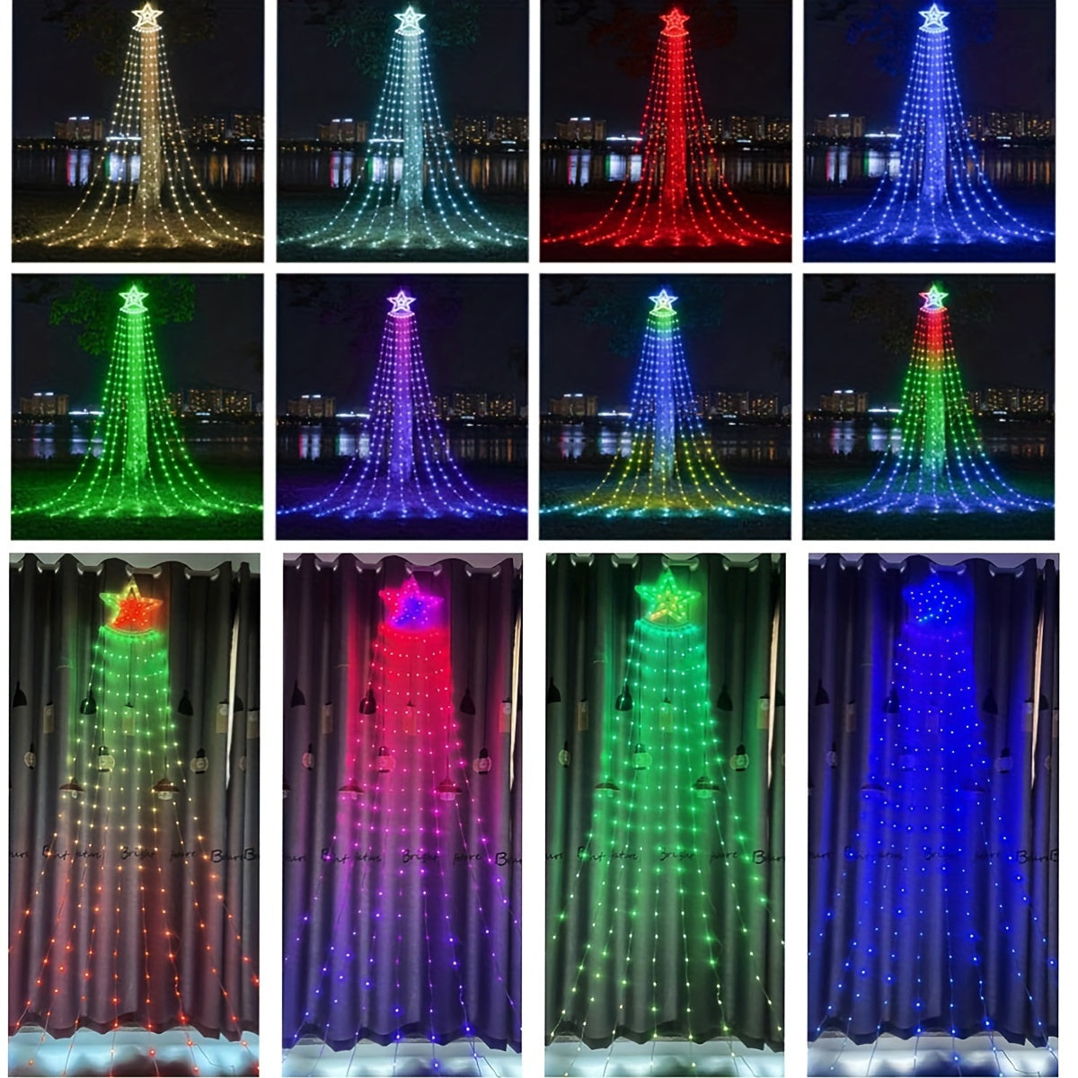 Waterfall Christmas Tree Lights with Star and Listed 350 LEDs, 11.8ft RGB Music-Sync Holiday Display with Remote, App Control, Timer and USB Power