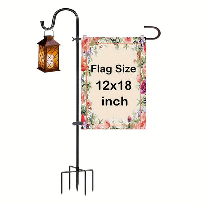 48-Inch Garden Flag Stand with Shepherd Hooks and Four-Claw Base, Holder for Small Flags up to 12 x 18 Inches, Yard Decor Support, Flags and Lanterns Not Included