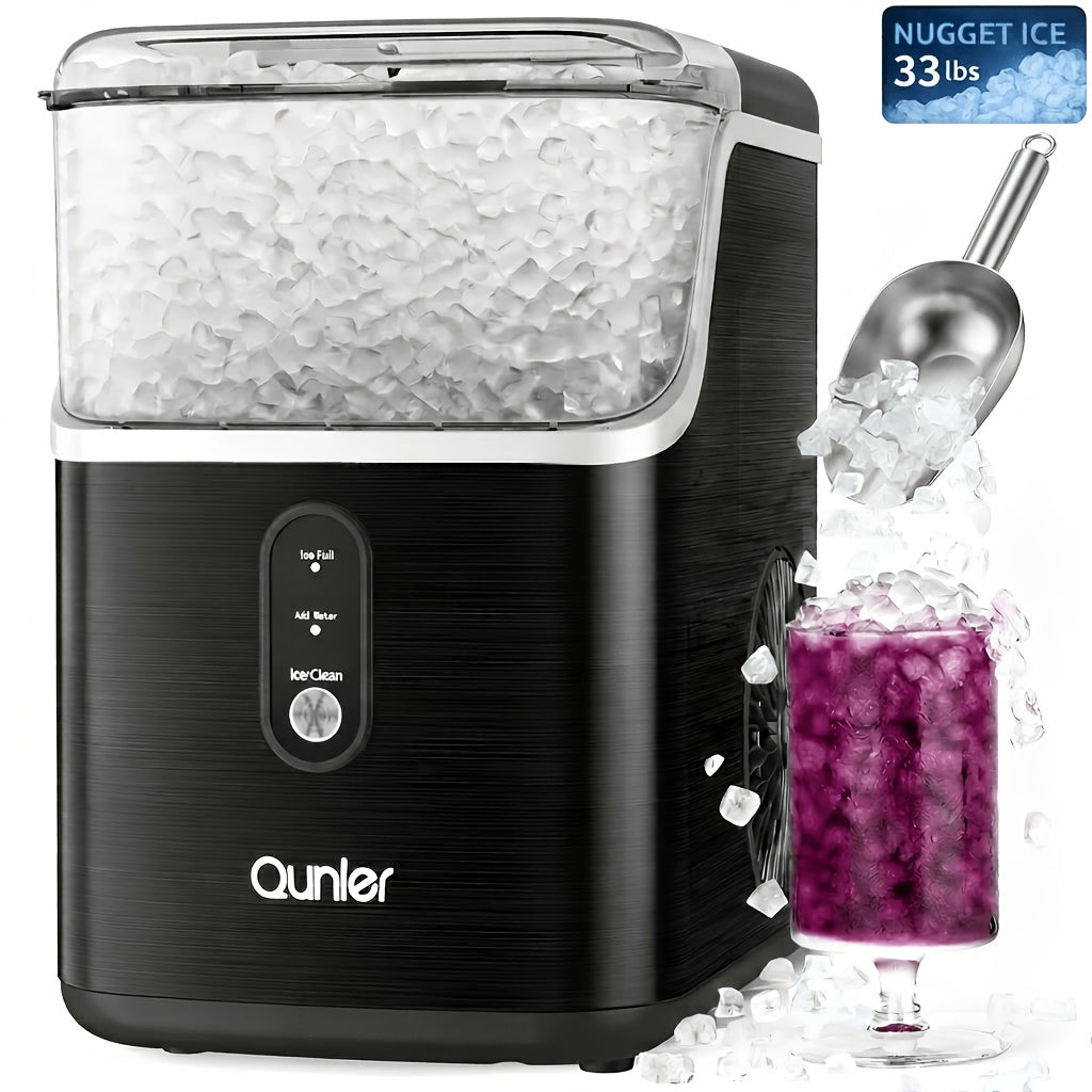 Chewable Pellet Ice Maker by Qunler, Self-Cleaning Countertop Nugget Ice Machine with 35LBS, 44LBS or 35LBS Mini Options for Coffee and Home Bar Drinks