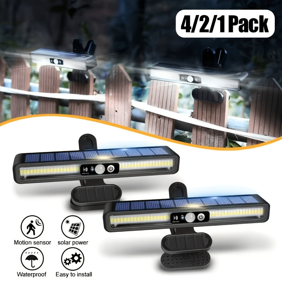 Solar Motion Sensor Light with Clip-On or Wall Mounting and Listed 36 LEDs, One, Two or Four-Pack Options for Outdoor Fence, Courtyard and Camping Lighting