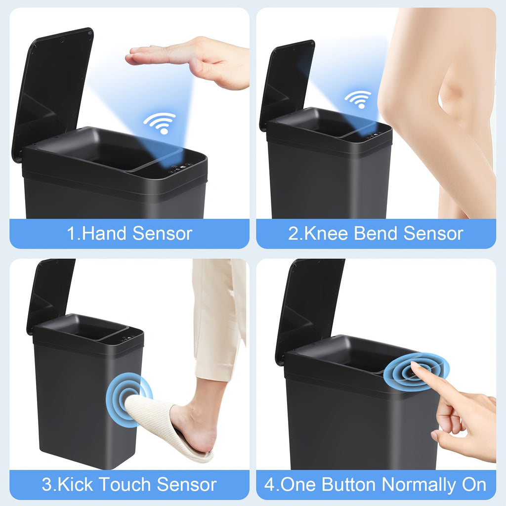 Touchless Bathroom Trash Can Set of 2, 4-Gallon and 2.8-Gallon Slim Motion Sensor Bins with Lids for Bedroom, Office and Living Room