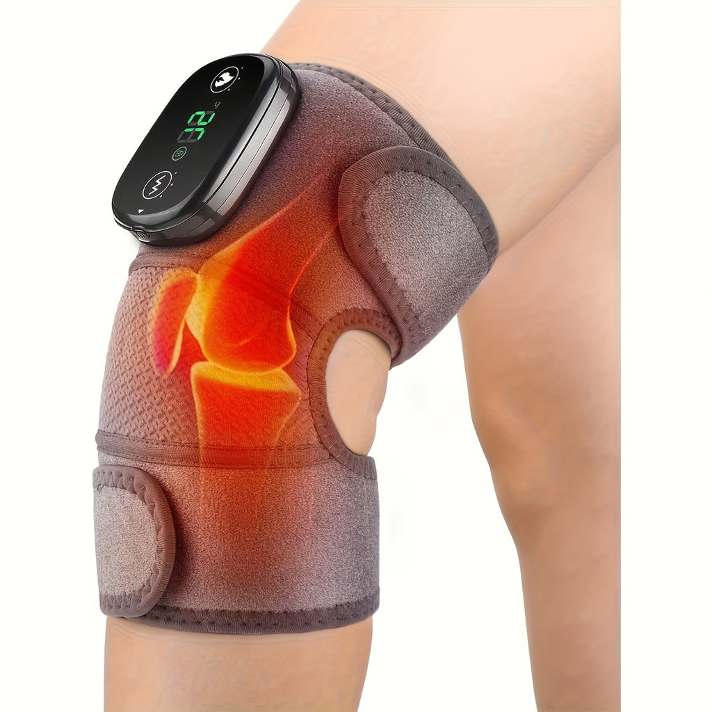 USB Rechargeable Knee Massager with Adjustable Heat and Vibration, Portable Gray Heated Pad with Listed Shoulder and Elbow Uses, One- or Two-Piece Options