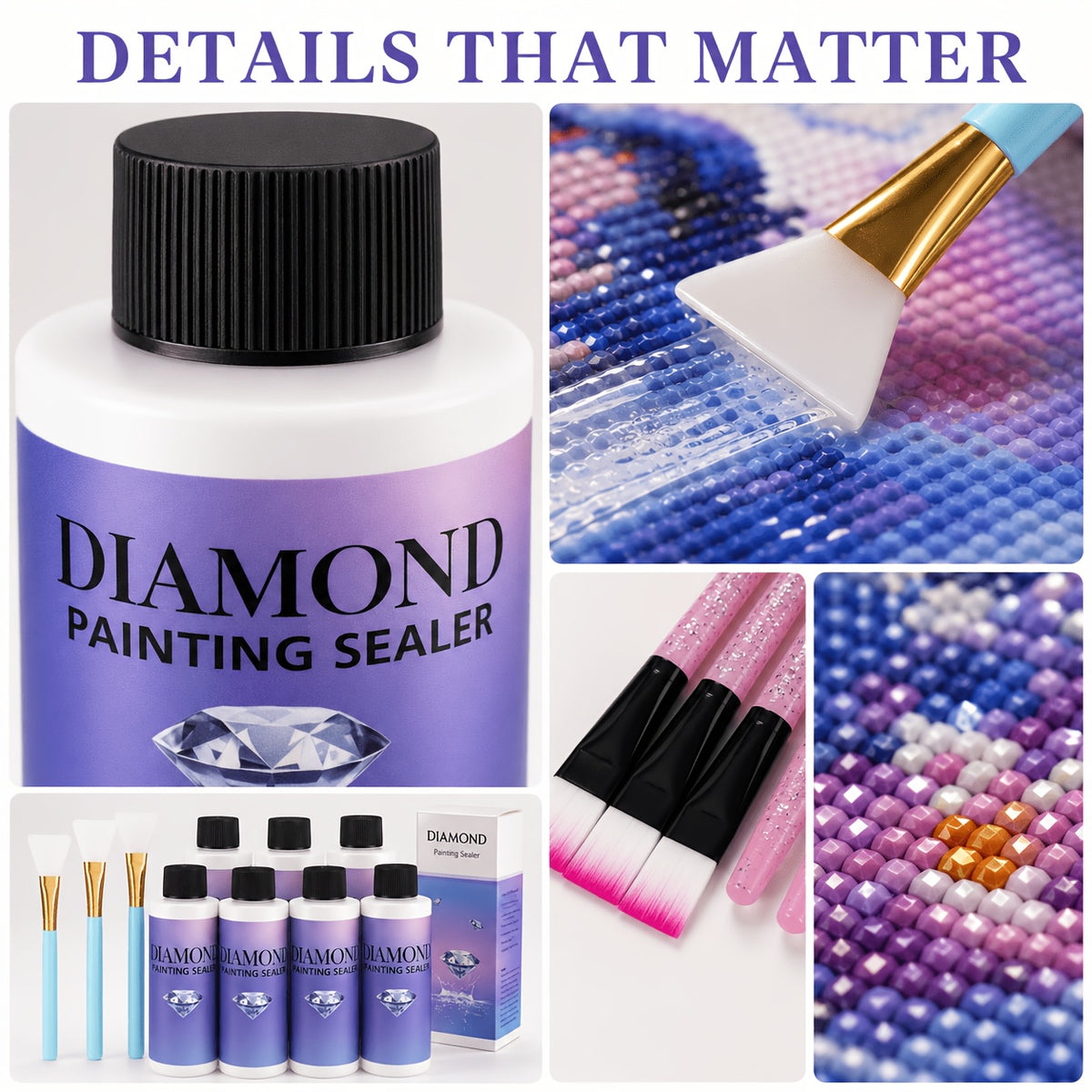 Diamond Painting Sealer Kit with Brush, Craft Surface Finishing Formula for Diamond Art and Puzzles, 240ml, 400ml or 800ml Options for Handmade Gifts