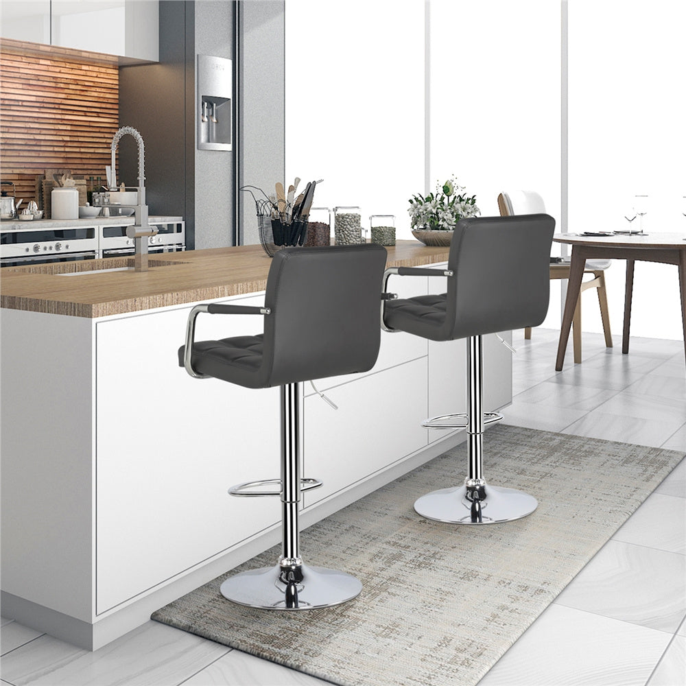 PU Leather Bar Stools Set of 2 by Costoffs, Adjustable Height and 360-Degree Swivel Seats with Backrests, Footrests and Steel Bases for Kitchen Islands