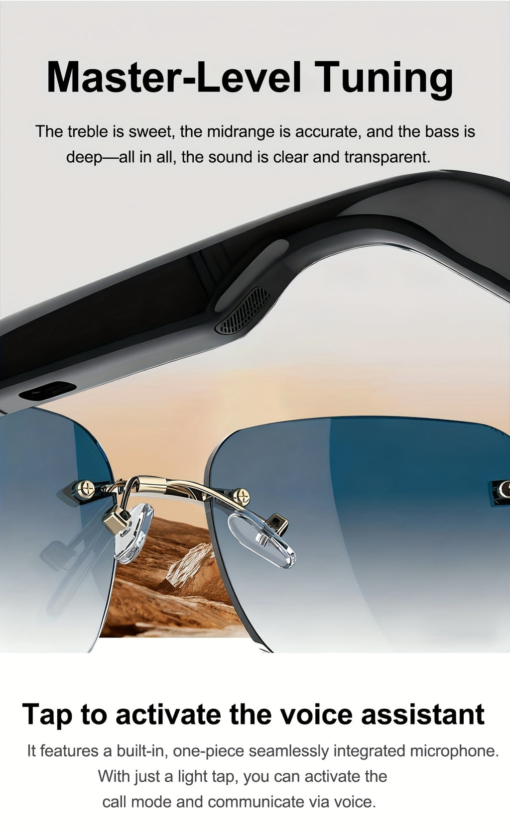 Touch-Control Wireless Audio Glasses with Listed Built-In Microphone, Music Playback and Hands-Free Calls in Gradient Blue, Gradient Purple or Brown-1