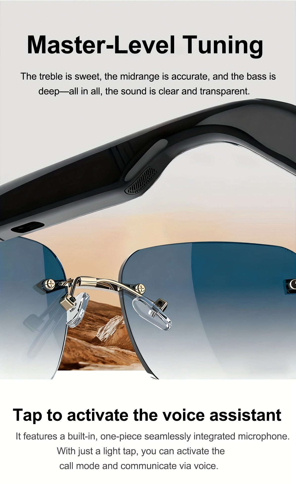 Touch-Control Wireless Audio Glasses with Listed Built-In Microphone, Music Playback and Hands-Free Calls in Gradient Blue, Gradient Purple or Brown-1