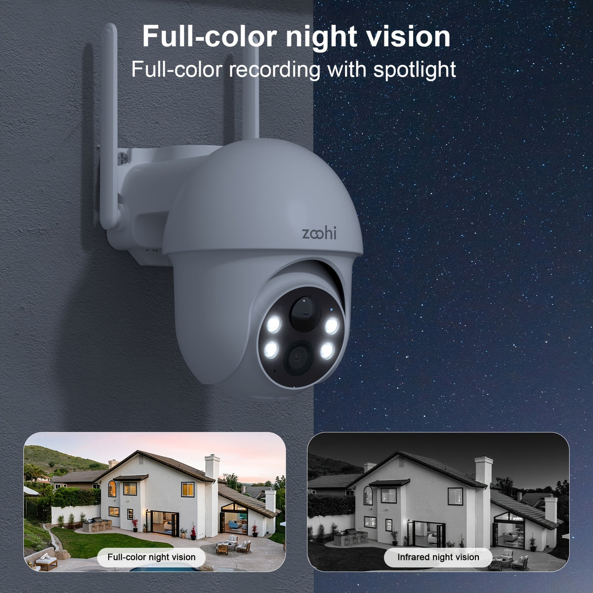 4MP Solar WiFi Security Camera with 355-Degree Pan and 90-Degree Tilt, Outdoor Battery Camera with Color Night Vision, Motion Detection and Two-Way Audio