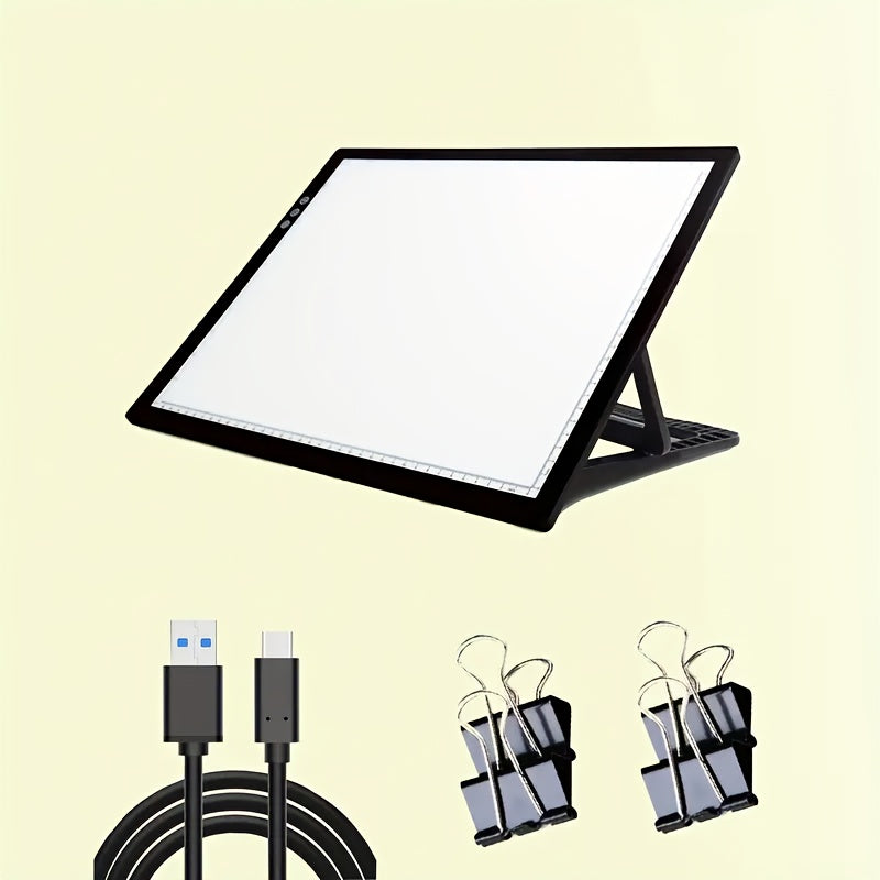 A3 Diamond Painting LED Light Box with Listed Three Color Modes and Eight Dimming Levels, USB Power, Plastic Stand and Four Swan Neck Clip Option Labels