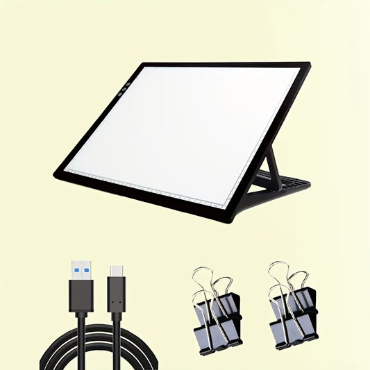 A3 Diamond Painting LED Light Box with Listed Three Color Modes and Eight Dimming Levels, USB Power, Plastic Stand and Four Swan Neck Clip Option Labels