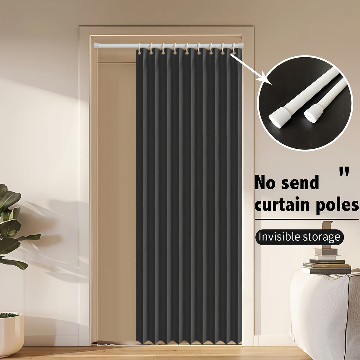 Accordion Door Curtain in Polyester with Hooks and Storage Straps, Foldable Room Divider Panel in Four Colors and Two Unfolded Sizes for Home Interiors
