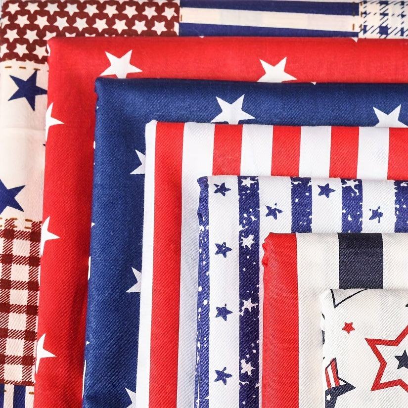 Patriotic Quilting Fabric Squares, 7-Piece Cotton Bundle with American Flag Stars and Stripes, 19.6-Inch Precuts for Sewing, Patchwork and July 4th Crafts