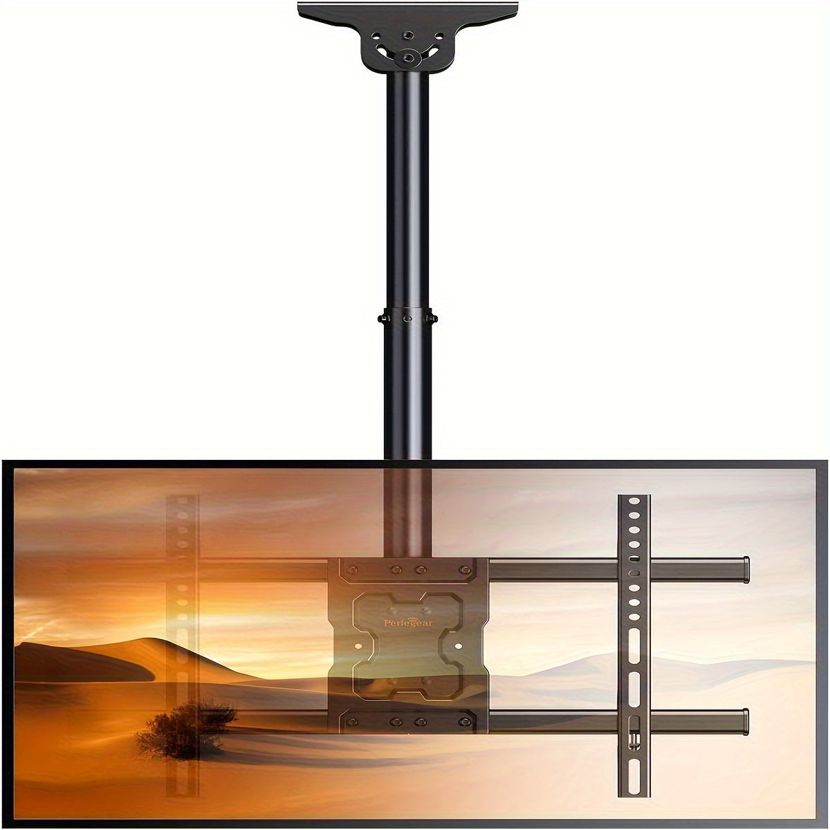 Ceiling TV Mount with 360-Degree Swivel, Adjustable Tilt and Hidden Cable Management, Black Overhead Bracket for Compatible Flat or Curved TVs