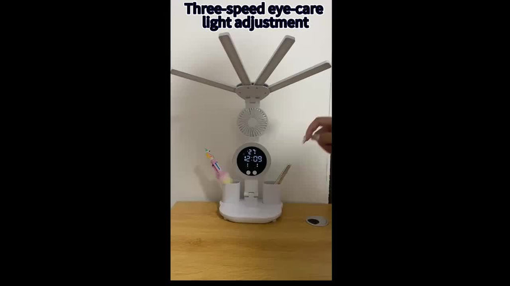 LED Desk Lamp with Built-In Fan, Touch Dimming and Night Light, Listed USB Color-Changing Reading Light with Multi-Angle Adjustment and One- or Two-Piece Options