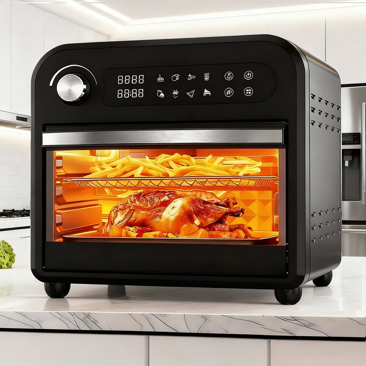Air Fryer Toaster Oven Combo, Extra Large Capacity Convection Oven with 360° Hot Air Circulation, LED Digital Display and Precise Temperature Control, Stainless Steel, 16QT