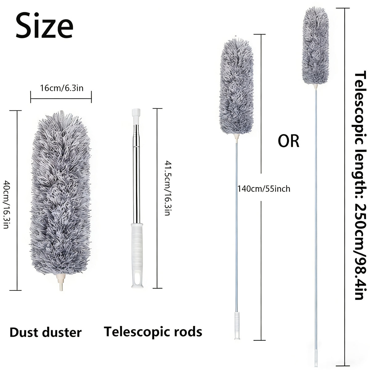 Retractable Ceiling Fan Duster with Bendable Head, Single Reusable Washable Dusting Brush in 55.12inch or 98.43inch Options for Furniture and Home Cleaning