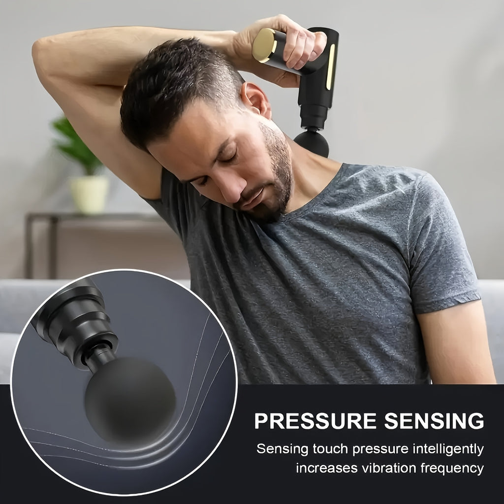 Six-Speed USB Rechargeable Massage Gun with Four Interchangeable Heads and Listed Lithium Battery, Black, Grey, Red or Green for Personal Massage Routines