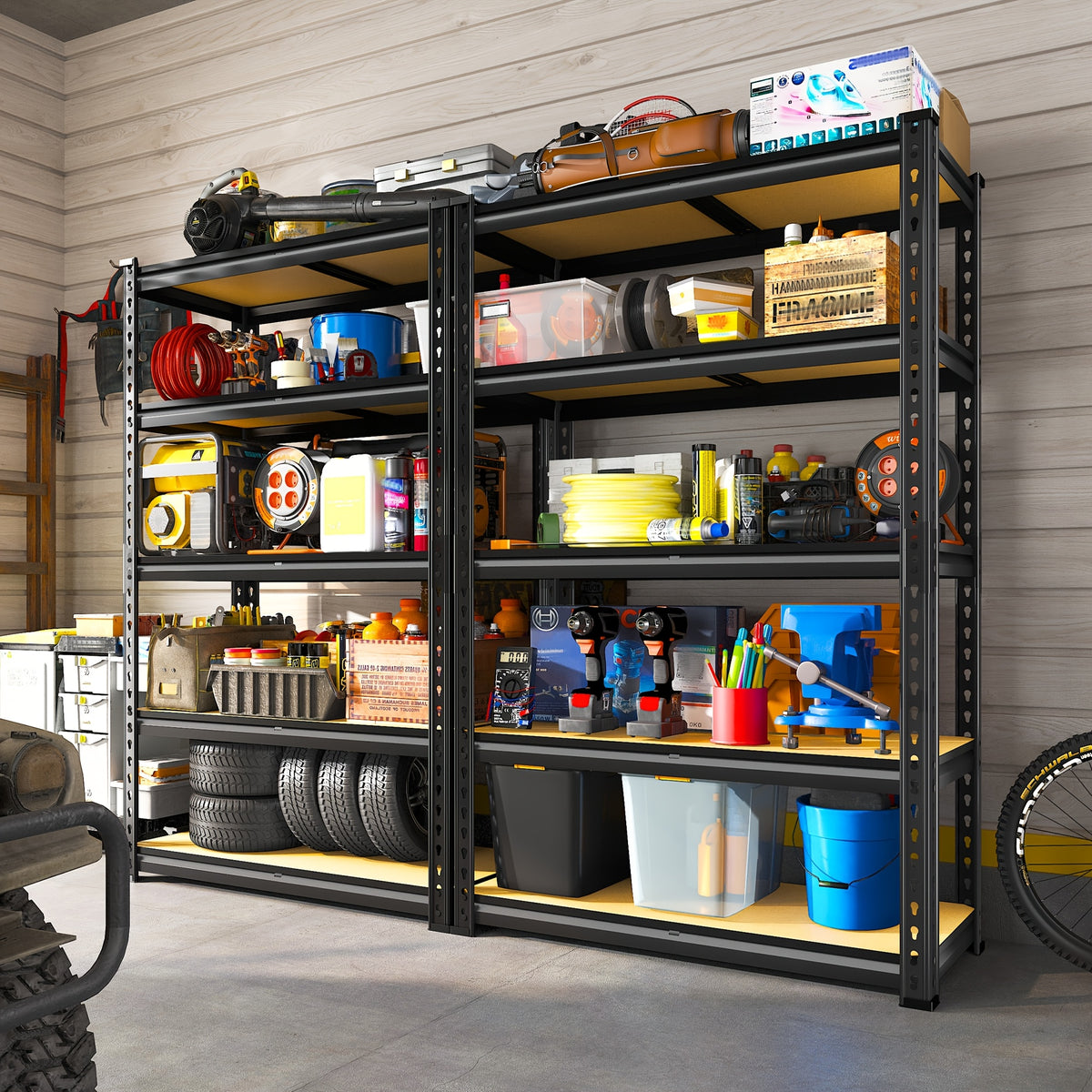 Interlocking Garage Shelving, Adjustable Metal Storage Rack with Listed Five-Tier Design and Multiple Size Options for Pantry, Basement and Utility Room Organization