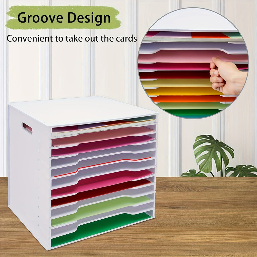 Scrapbook Paper Organizer with 12-Tier Desktop File Sorter Design, White 17.5 × 15.6-Inch Option for Home Office Paper Sorting and Craft Room Storage