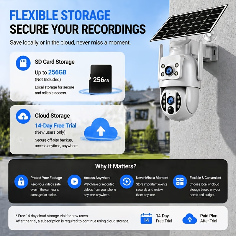 JOOAN RS3 Solar Security Camera with Dual Lenses, Listed 355° Auto-Tracking PTZ, 1296P Color Night Vision, Two-Way Audio and Rechargeable Battery