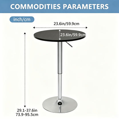Round Bar Table with Listed 23.5-Inch Diameter Top, Modern Cocktail Furniture in Black or White with Separate Adjustable and Two-Piece Black Options for Small Spaces