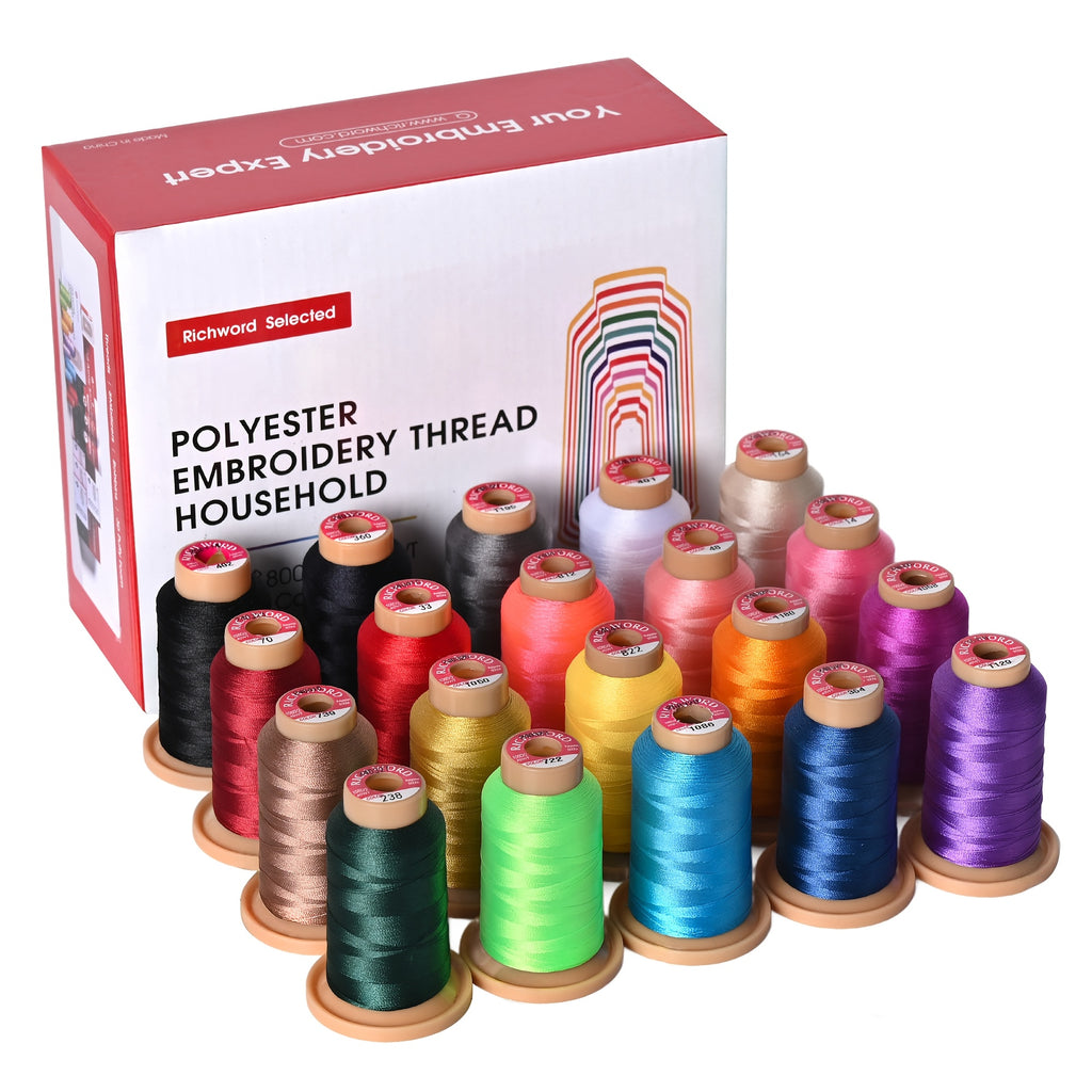Polyester Embroidery Thread Set by RICHWORD with Listed 40WT 108D/2 Weight and 800M per Spool, 20, 40, 60 or 80-Piece Options for Compatible Sewing Projects