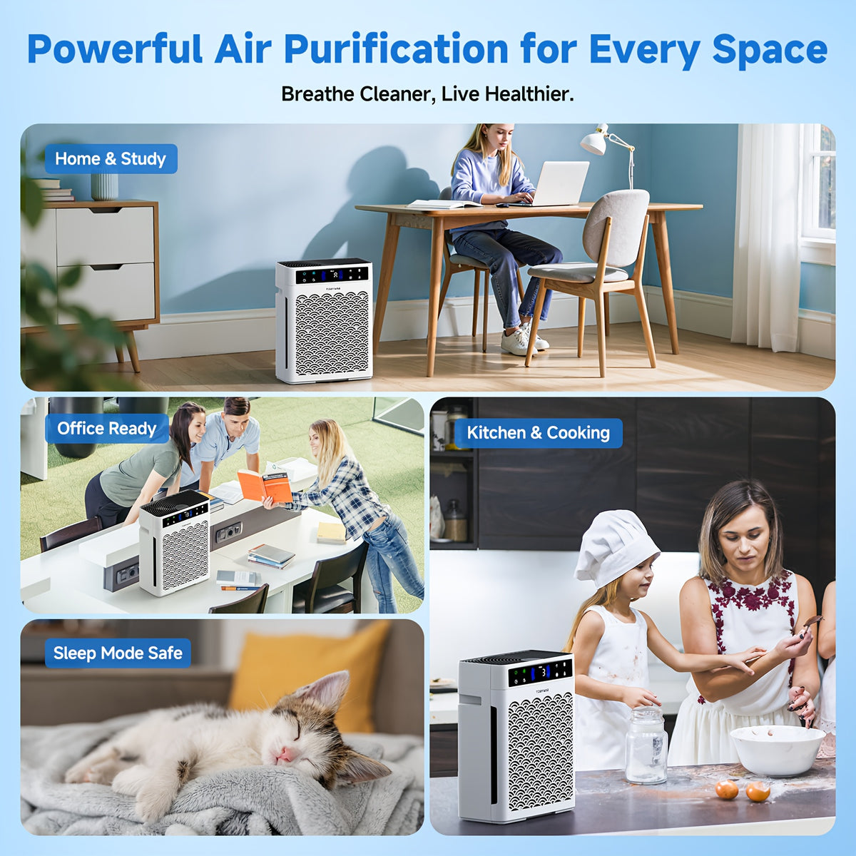 Dual Intake HEPA Air Purifier by TDBYWAE with Activated Carbon, Washable Pre-Filter, Air Quality Sensor, Sleep Mode and Aroma Pad for Home Bedrooms and Offices