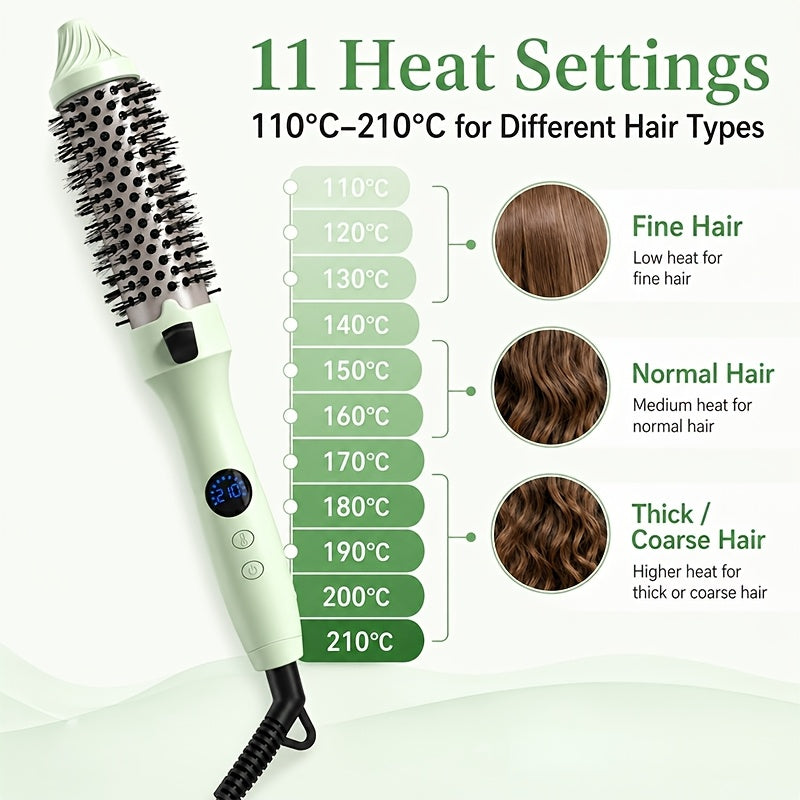 Non-Rotating Heated Hair Brush for Straightening, Curling and Inward-Turned Ends, 3-in-1 Round Barrel Styling Comb with No Airflow in Purple, Green or Pink