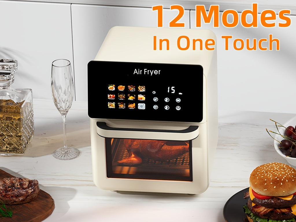 White Air Fryer Oven and Grill Combo with Listed 2.64gal Capacity, 12-in-1 Convection Cooking Design, Glass Viewing Window, Nonstick Basket and Removable Door