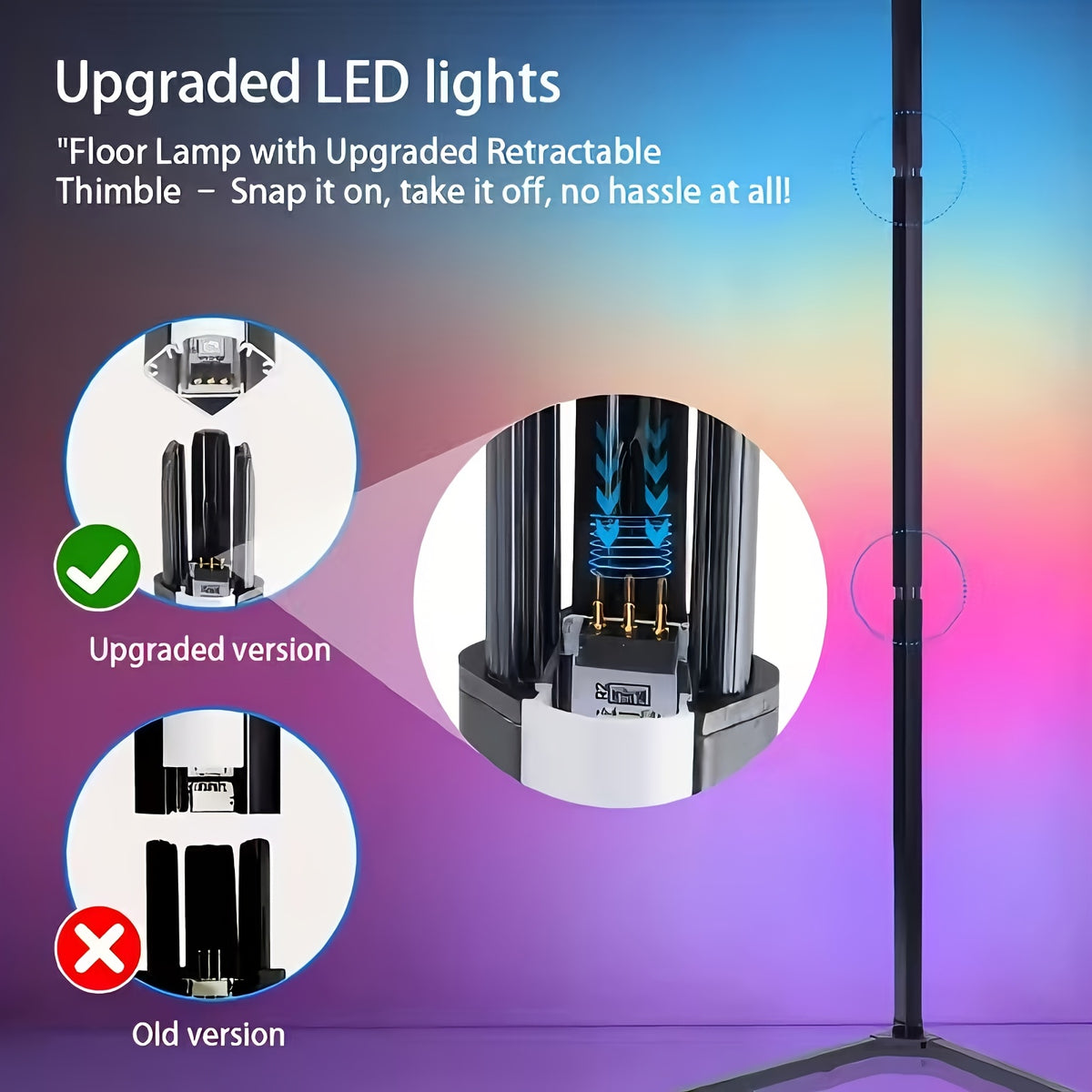Music Sync RGB Floor Lamp with Listed 56-Inch Height, USB Power, App and 24-Key Remote Control, Black or White Stand in One or Two Packs for Indoor Mood Lighting