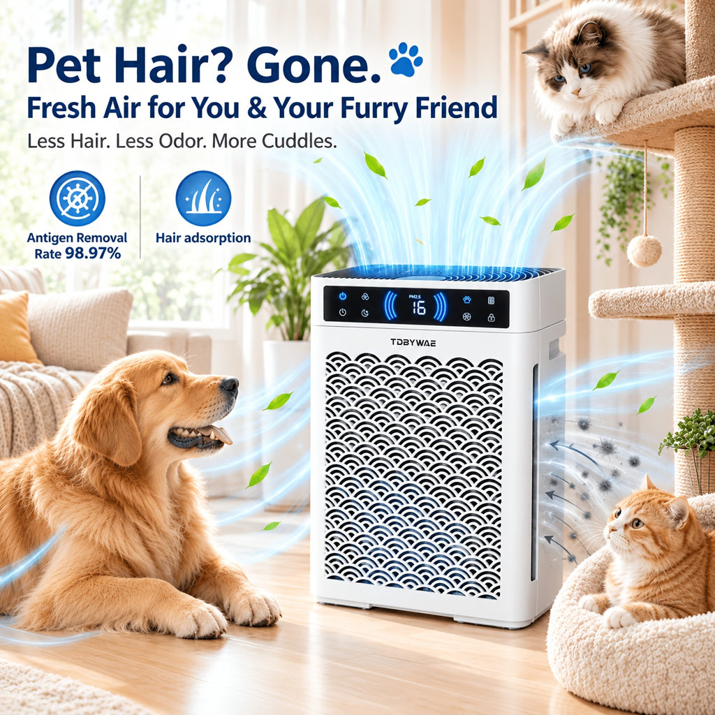 Dual Intake HEPA Air Purifier by TDBYWAE with Activated Carbon, Washable Pre-Filter, Air Quality Sensor, Sleep Mode and Aroma Pad for Home Bedrooms and Offices