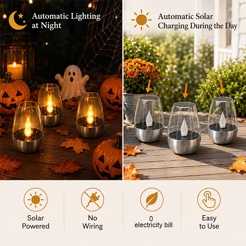 Solar Flameless LED Candles, Six-Piece Outdoor Decorative Light Set with Flickering Candlelight and Listed IP44 Rating for Patio Dinners, Weddings and Holiday Displays