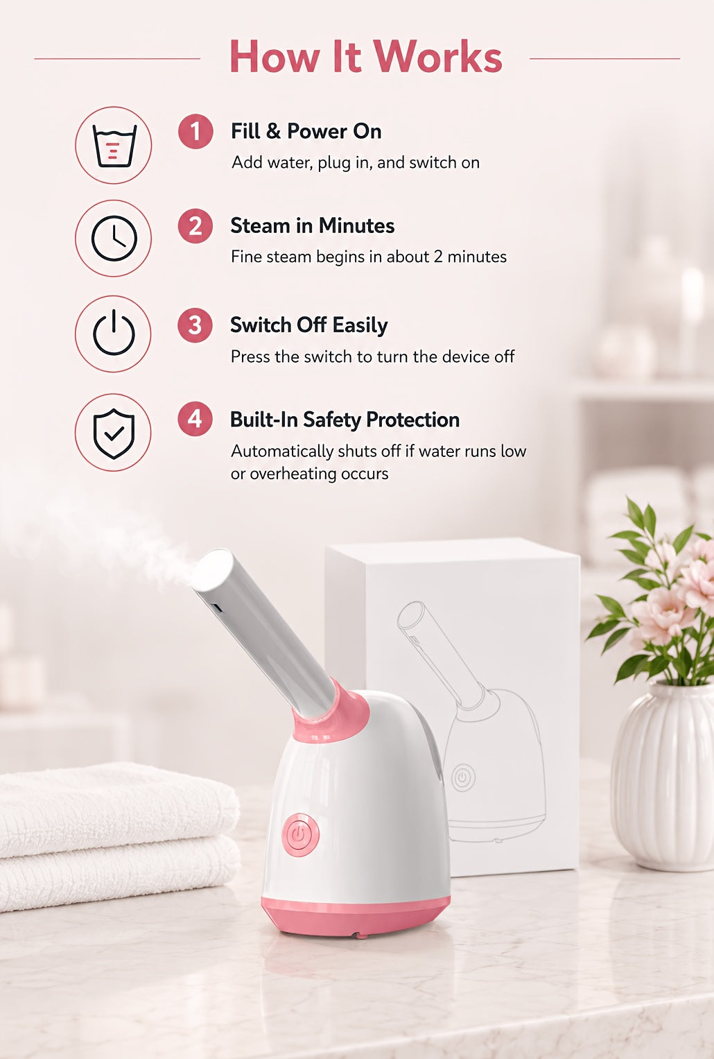 At-Home Facial Steamer Options for Personal Skin Care, Portable, Upgraded and Flagship Models with Listed Rotatable Arm and Accessory References
