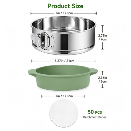 Stainless Steel Springform Pan, 7 or 9 Inch Nonstick Cheesecake Pan with Removable Bottom and Latch, Pan Protector and 50 Parchment Papers for Home Baking