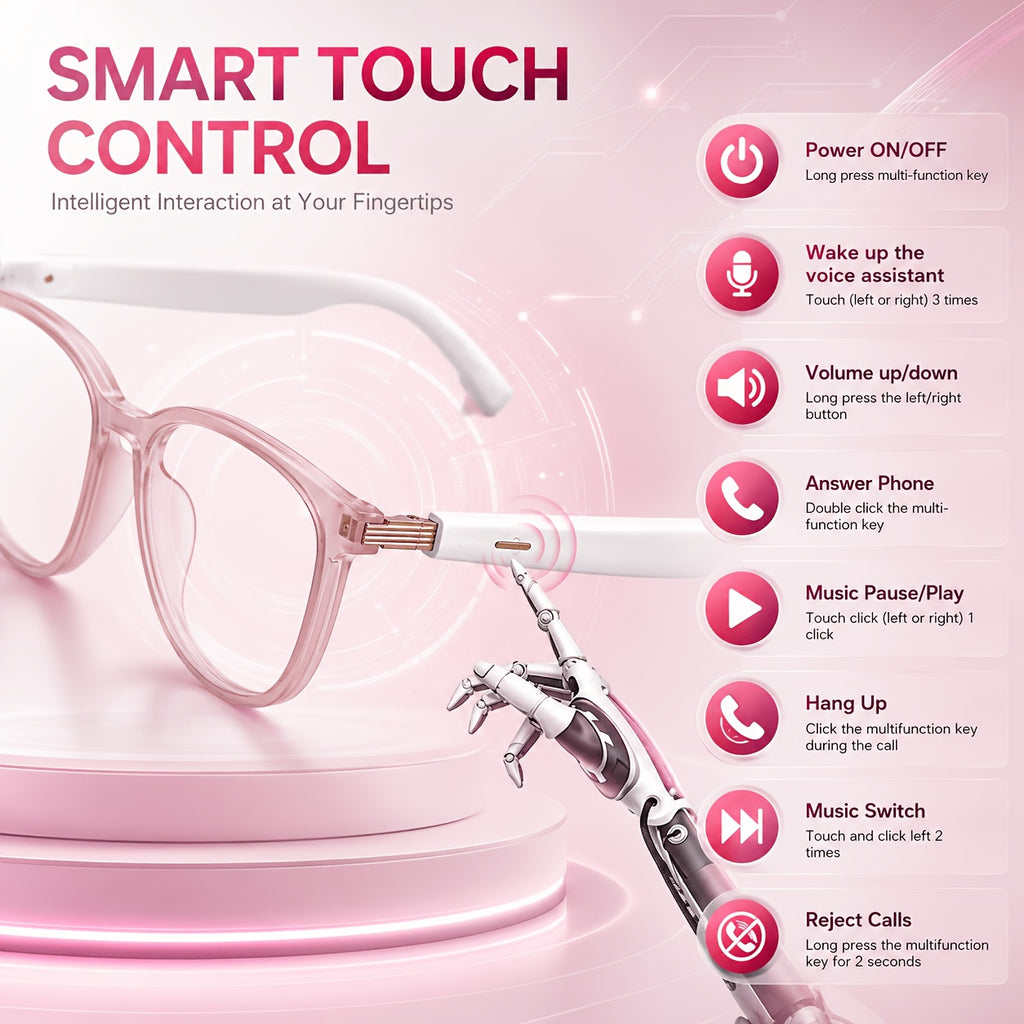 Voice and Video Translation Smart Glasses, Listed 160+ Language AI Audio Eyewear with Built-In Microphones and Speakers for Calls, Travel and Work