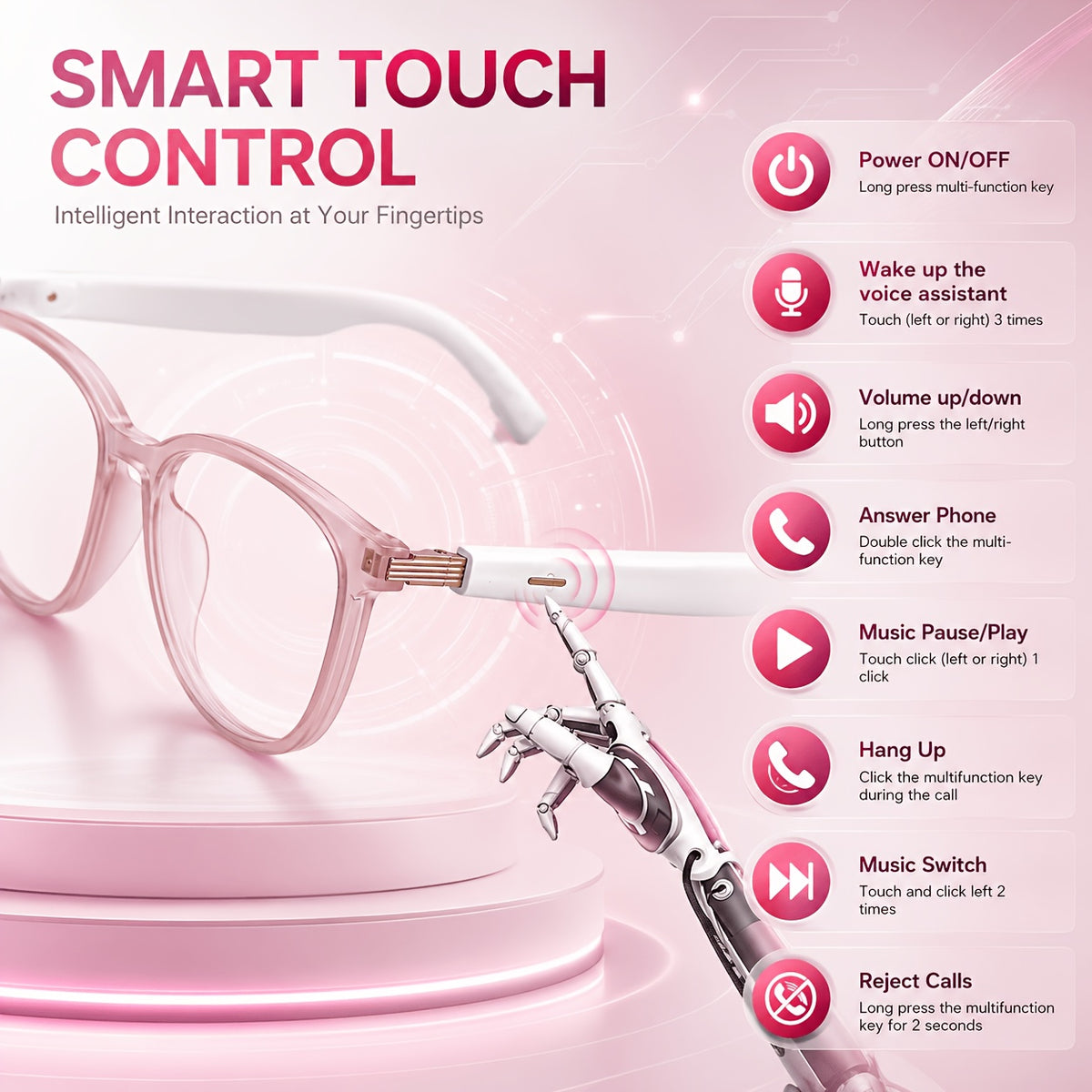 Voice and Video Translation Smart Glasses, Listed 160+ Language AI Audio Eyewear with Built-In Microphones and Speakers for Calls, Travel and Work