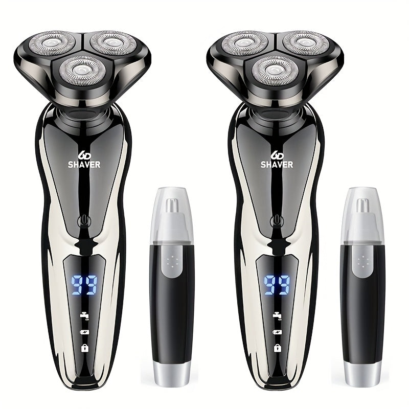 Cordless Electric Shaver for Men in Black with Rechargeable Battery, 3D Floating Cutter Head and LED Display, Single or Two-Piece Grooming Options