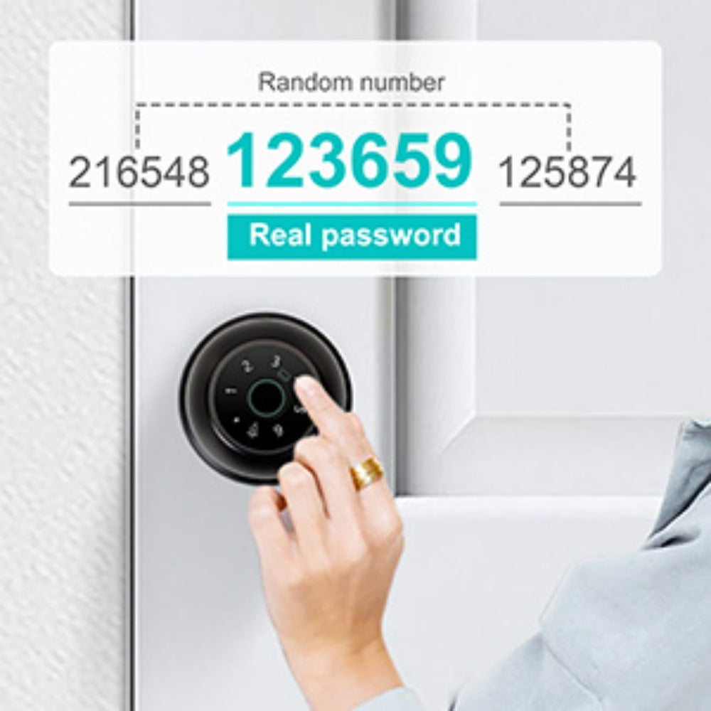 Five-Method Fingerprint Door Knob with App, IC Card, Password and Backup Key Access, Silent and Passage Modes, Anti-Peep Keypad and Type-C Emergency Power