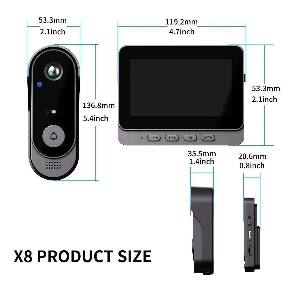 Wireless Video Doorbell Set with Listed 4.3-Inch Display, No-WiFi No-App Connection, Two-Way Intercom and SD Card Support for Home Visitor Viewing