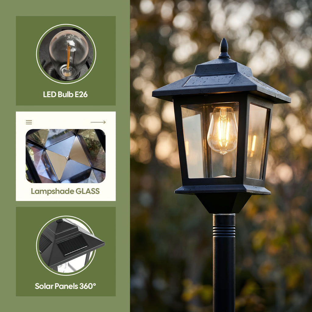 Warm White Solar Lamp Post Pair, Model 05I Two-Piece Decorative Outdoor Floor Lights with Listed 1800LM Claim for Garden, Yard and Entryway Displays