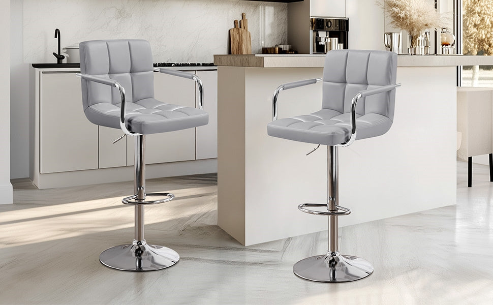 PU Leather Bar Stools Set of 2 by Costoffs, Adjustable Height and 360-Degree Swivel Seats with Backrests, Footrests and Steel Bases for Kitchen Islands