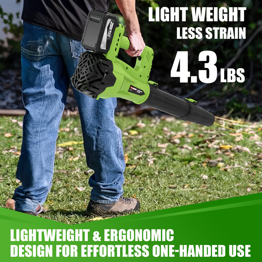 Extension Nozzle Leaf Blower with Non-Slip Handle, Green 4000mAh or Yellow 2000mAh One- and Two-Battery Options for Outdoor Leaf Cleanup and Yard Maintenance