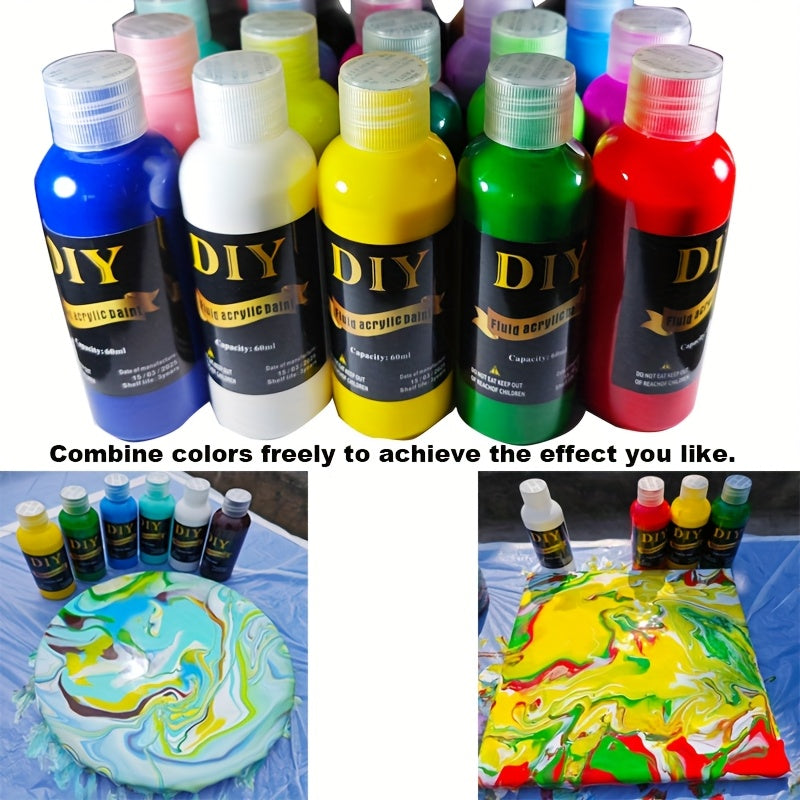High-Gloss Fluid Acrylic Pour Paint Set with Six- or Twelve-Piece Options and Listed 2.03oz Bottles for Canvas, Plaster, Rock and Decorative DIY Art Projects