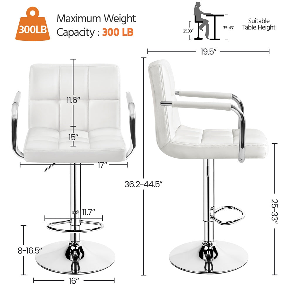 PU Leather Bar Stools Set of 2 by Costoffs, Adjustable Height and 360-Degree Swivel Seats with Backrests, Footrests and Steel Bases for Kitchen Islands