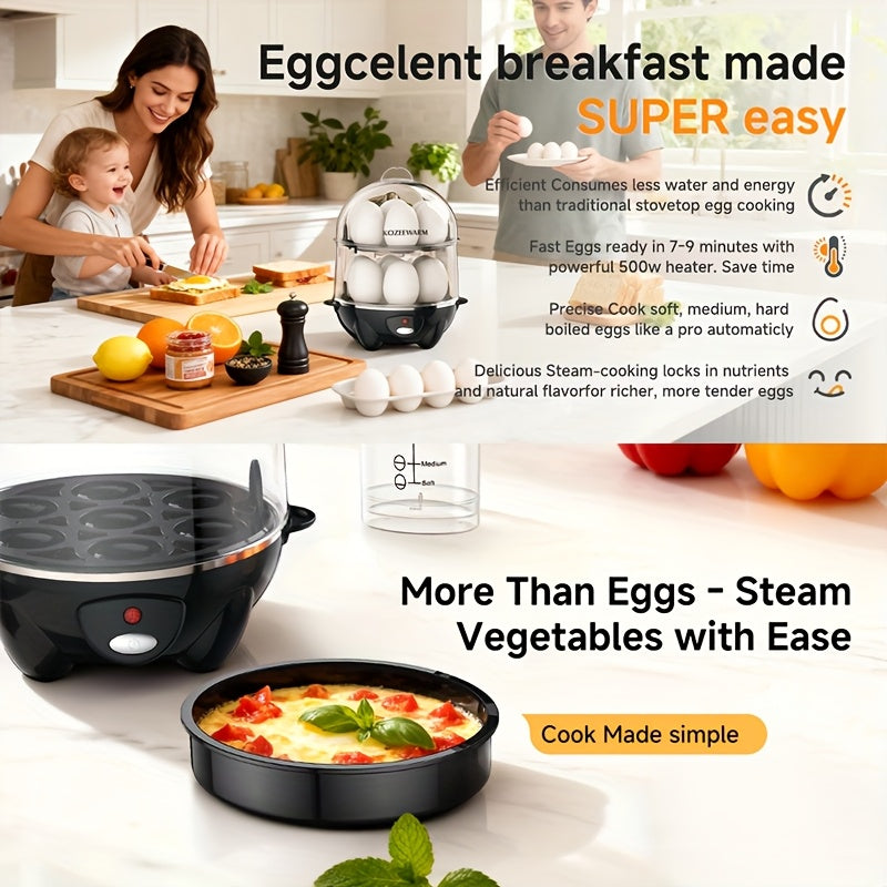 Layered Egg Cooker with Auto Shut-Off, Single or Double Layer Model Options for Boiled Eggs, Scrambled Eggs, Omelets, Steamed Vegetables and Dumplings