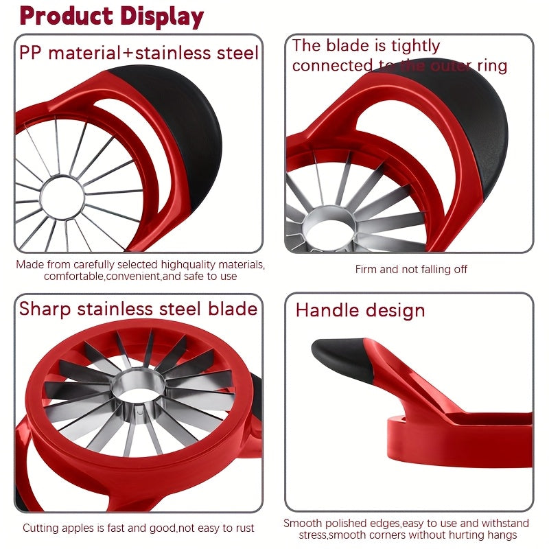 Apple Slicer and Corer in Red, Manual Fruit Cutting Tool for Compatible Apples and Pears, Kitchen Prep Accessory for Snacks and Family Fruit Platters