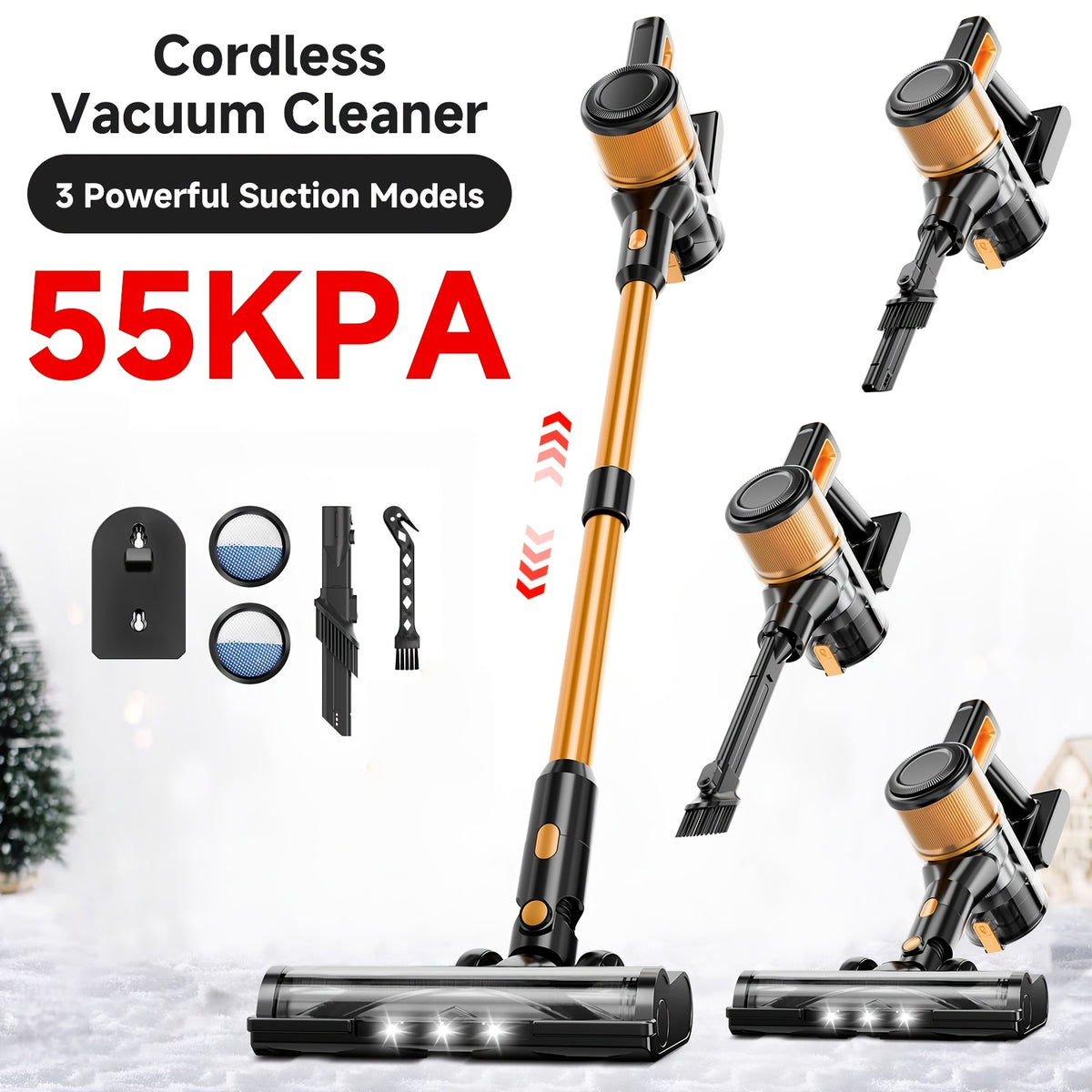 LED-Lit Convertible Stick Vacuum with Listed 55kPa Suction, Handheld Cleaning Format and Nine Color Labels for Compatible Floors, Carpets and Pet Hair Cleanup