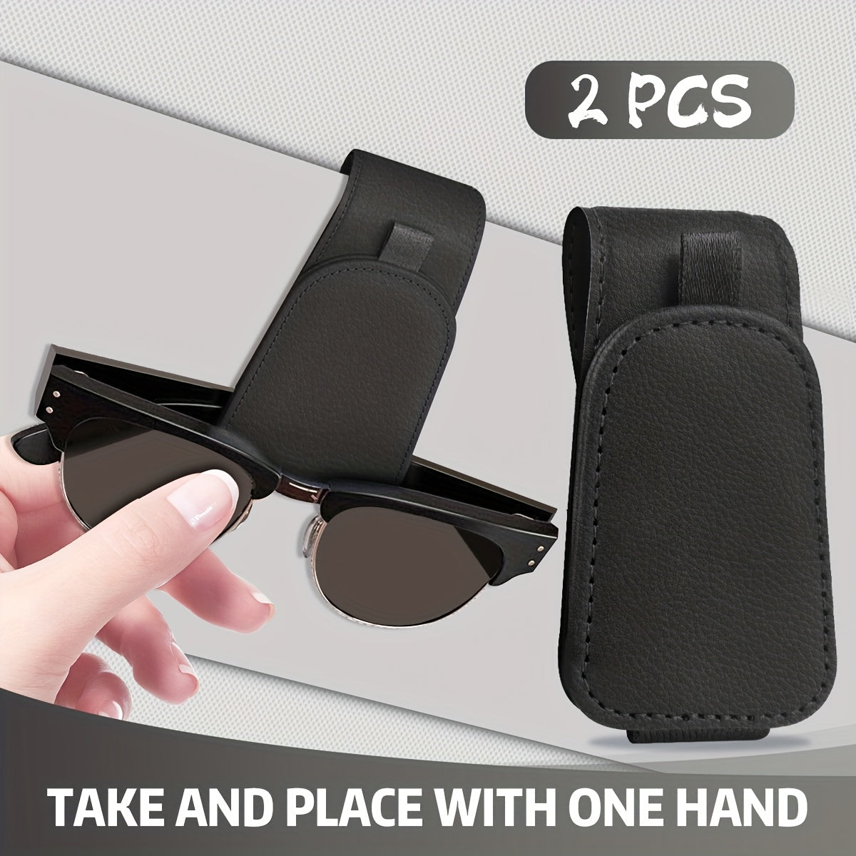 Magnetic Car Visor Sunglasses Holder by Sotfamily, Two-Piece Cloth Glasses Clip Set with Pink, Black or Gray Selections for Vehicle Eyewear Storage